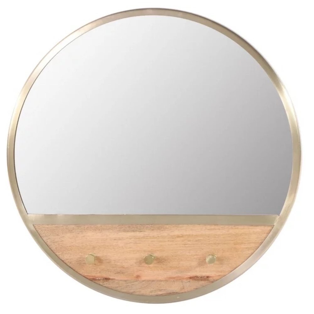 THRESHOLD Round Wall Mirror with Hooks NWT
